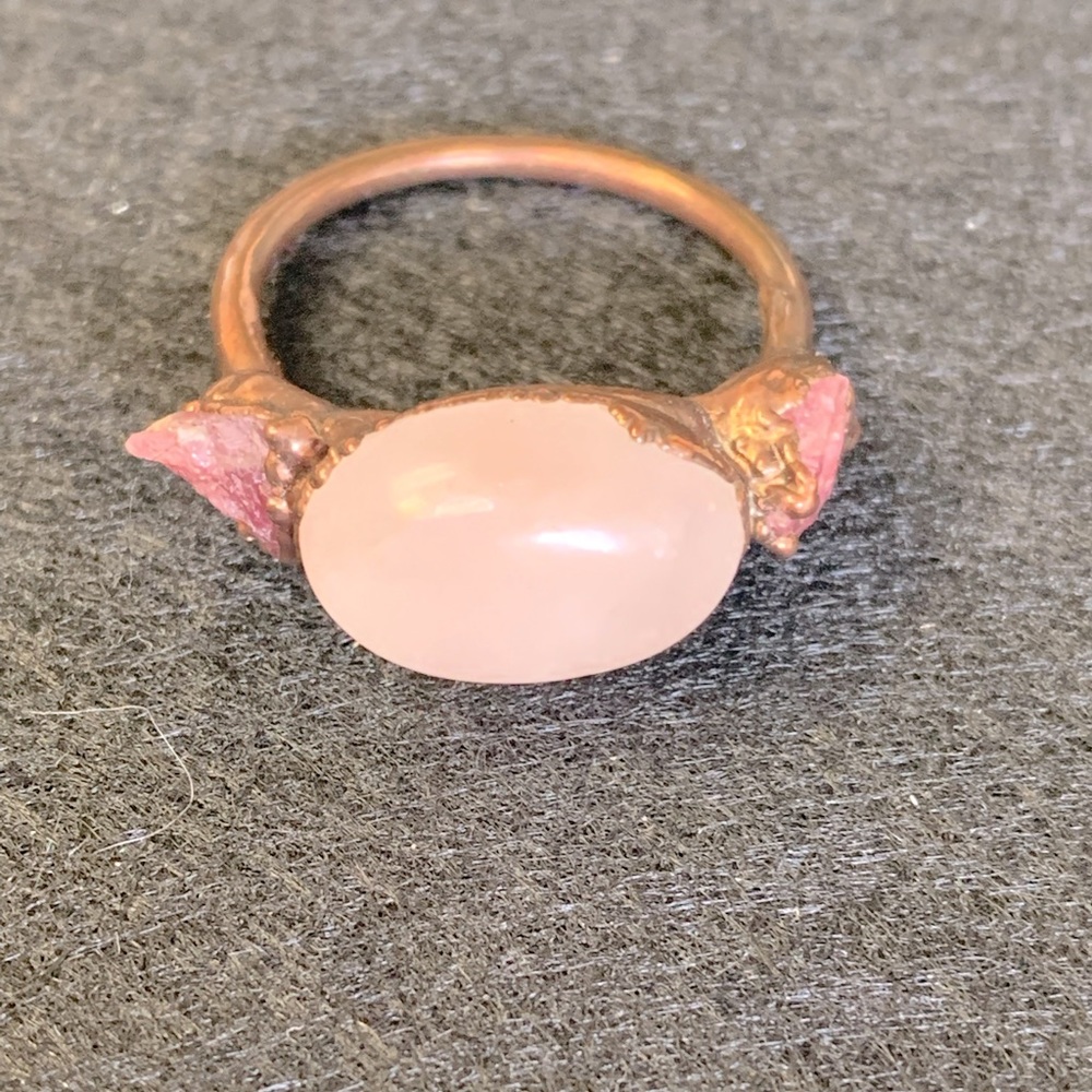 Rose Quartz copper ring with brass finish